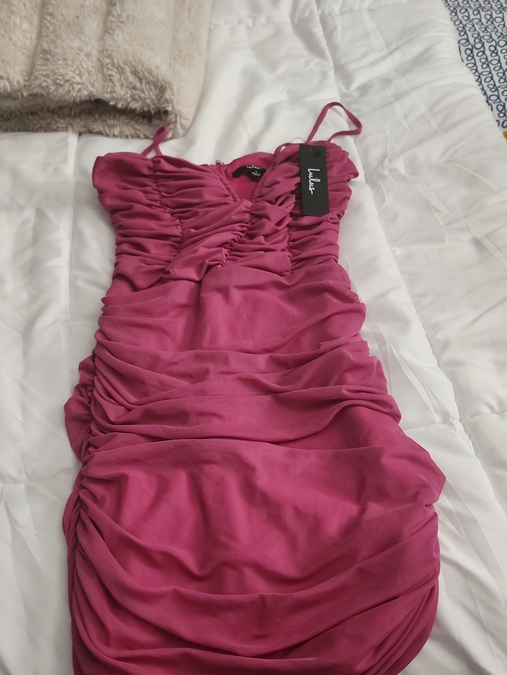 Lulu's Berry Pink Ruched Spaghetti-Strap Mini Dress